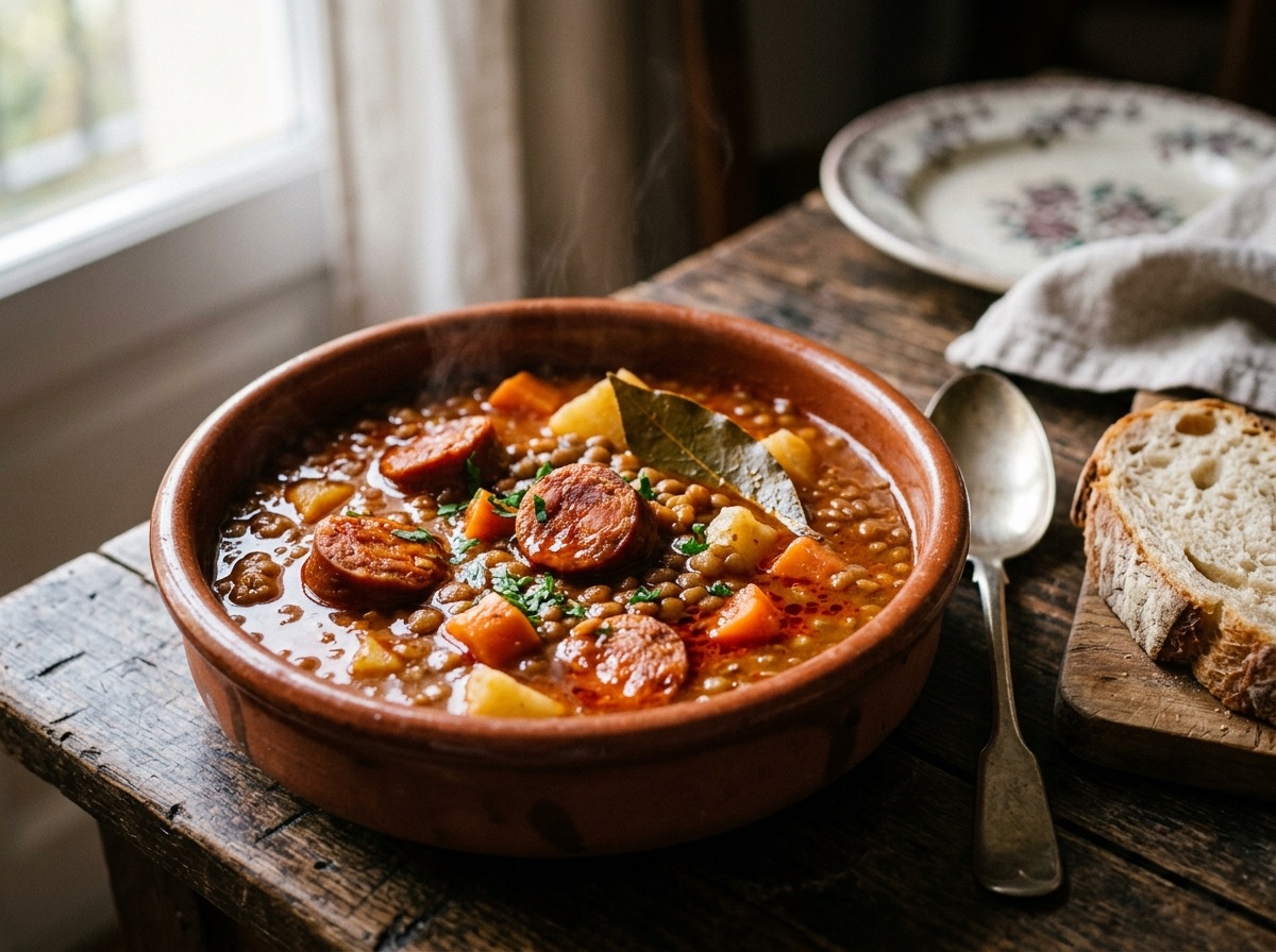 Castilian Lentil Stew with Spanish Chorizo & Bacon - Editorially validated guide on Cocinanding