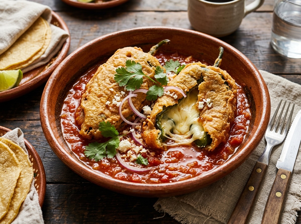 Chiles Rellenos de Queso Tradicionales en Caldillo de Views - Guía independiente validada en Cocinanding